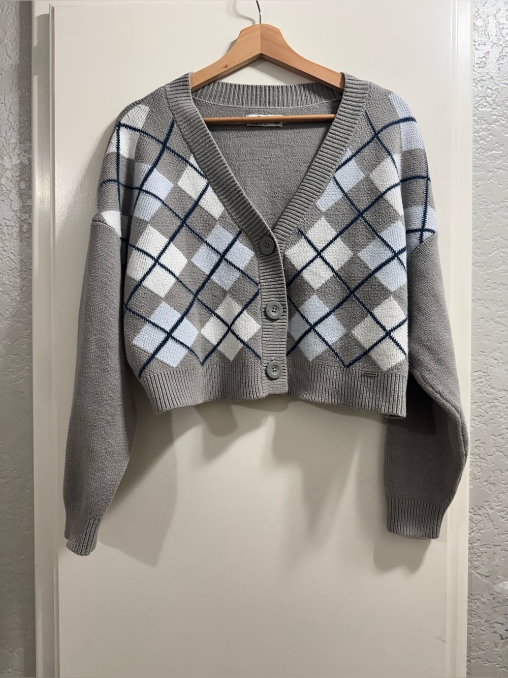 HOLLISTER, Sweater Argyle Cardigan, Women’s Size: Large
